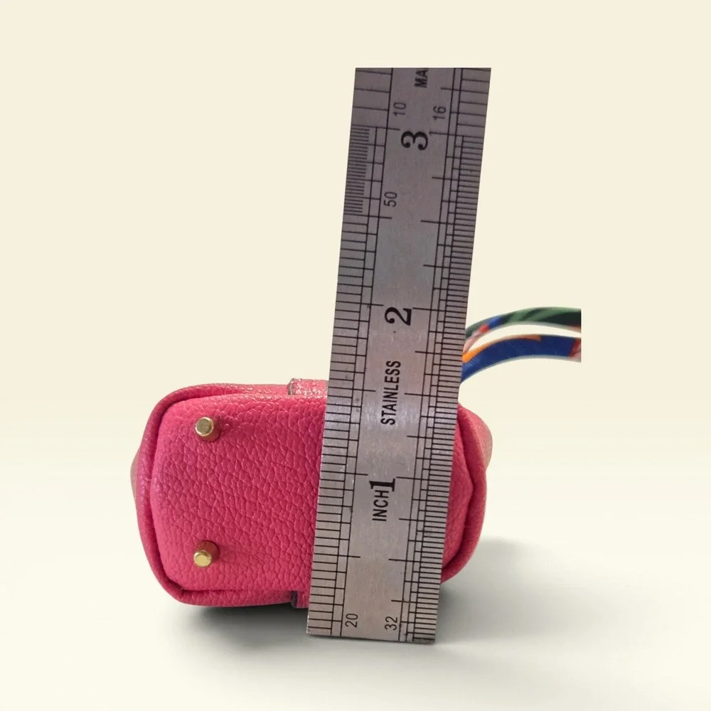 Pink Vegan Leather Mini Bucket Bag Charm With Lock And Scarf Detail